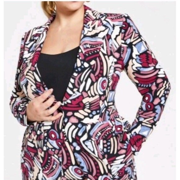 NINA PARKER Trendy Abstract Blazer Jacket Multicolor Red Blue Plus Size 3X - Picture 13 of 14